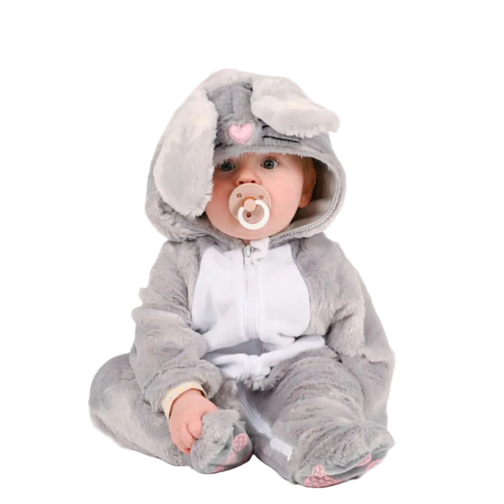 Den goda Fen dyrekostume, kanin jumpsuit, baby sidder med sut