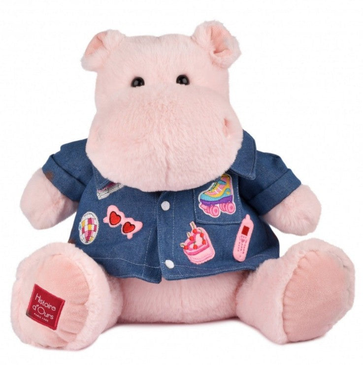 Doudou et Compagnie Flodhest kosedyr, Rosa m/denimjakke - 38 cm