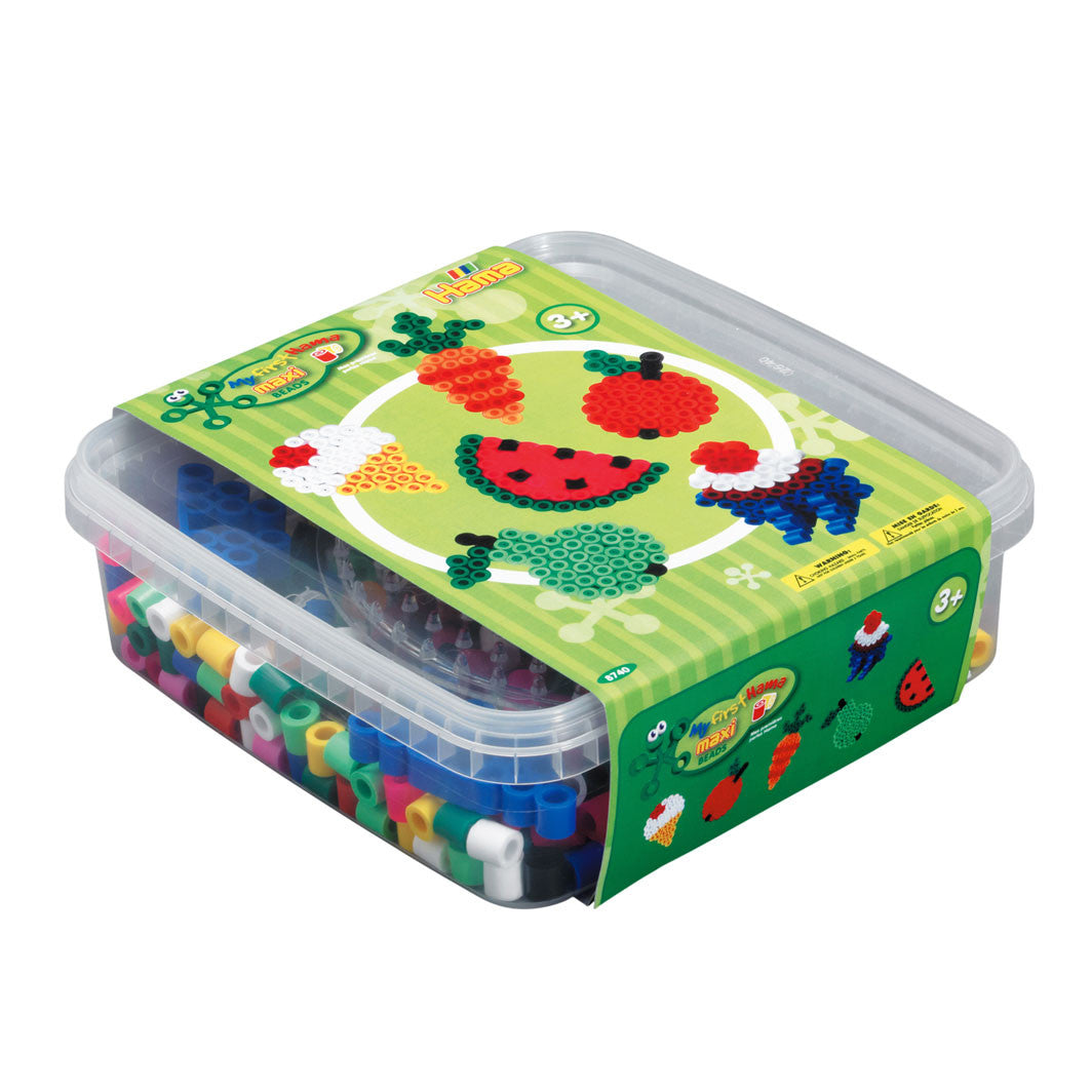 Hama Maxi perler og plade i box, klare farver - 600 stk