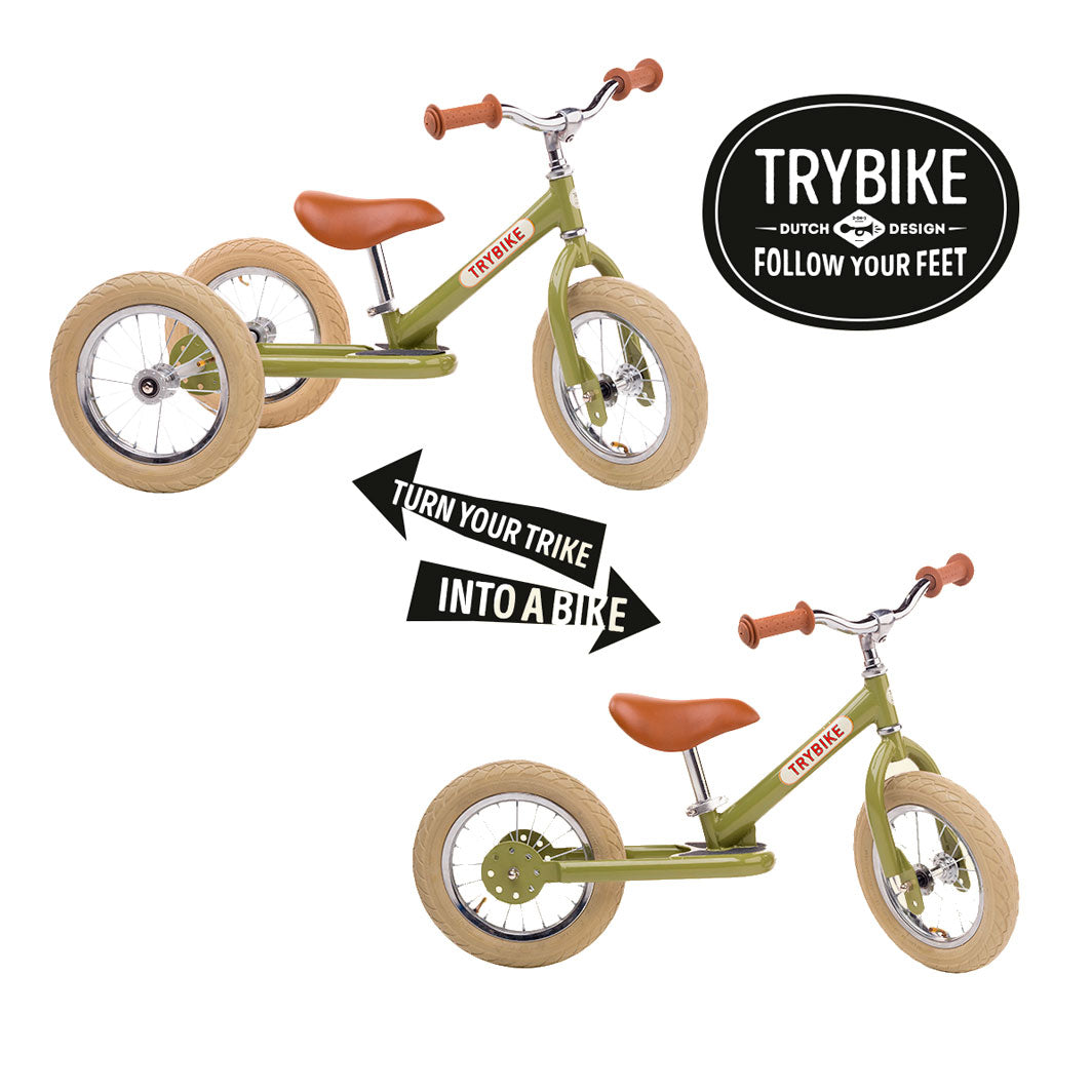 Trybike hjulsett fra to til tre hjul, lyst dekk