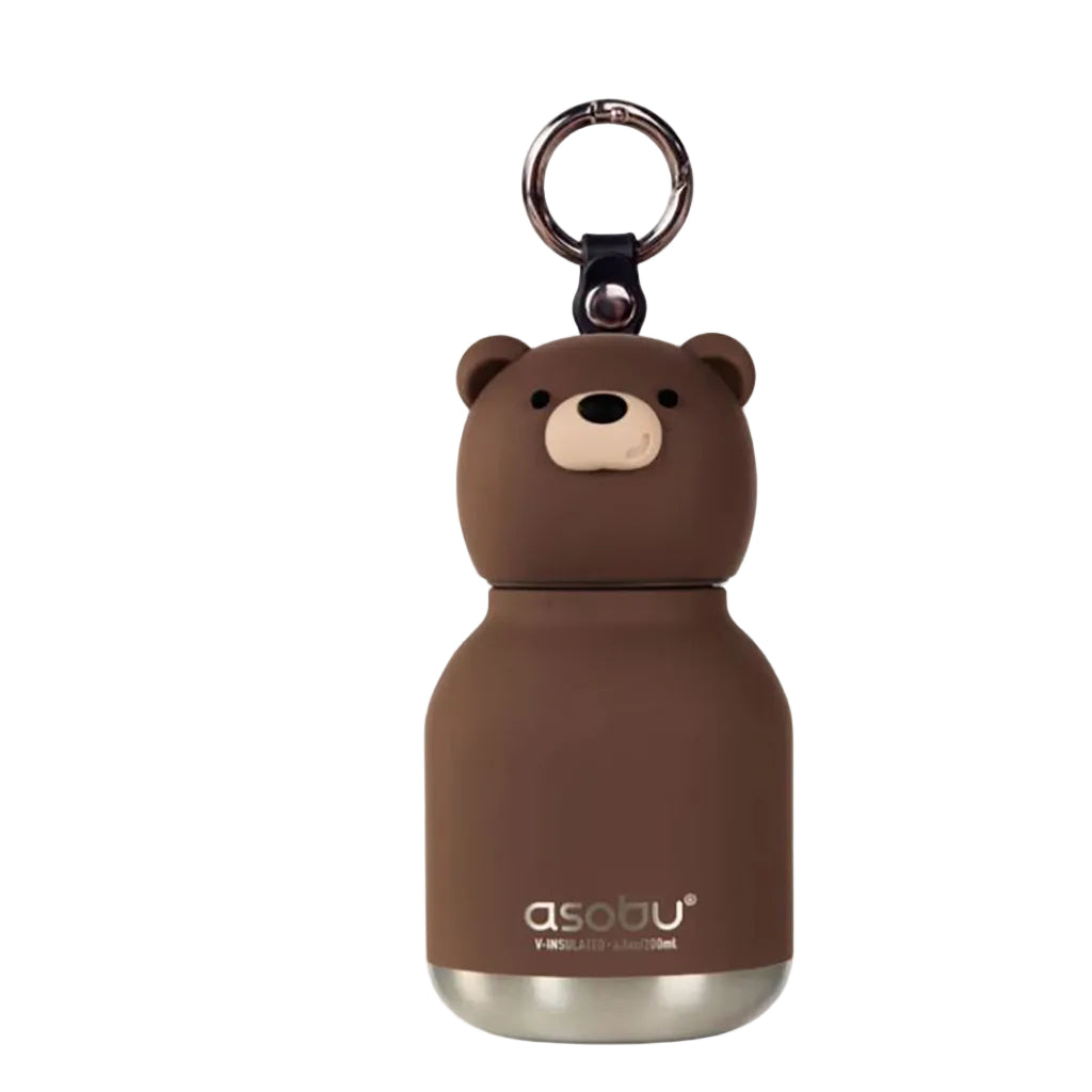 Asobu Bestie Mini termodrikkeflaske m. nøkkelring, 200 ml - Brun bjørn