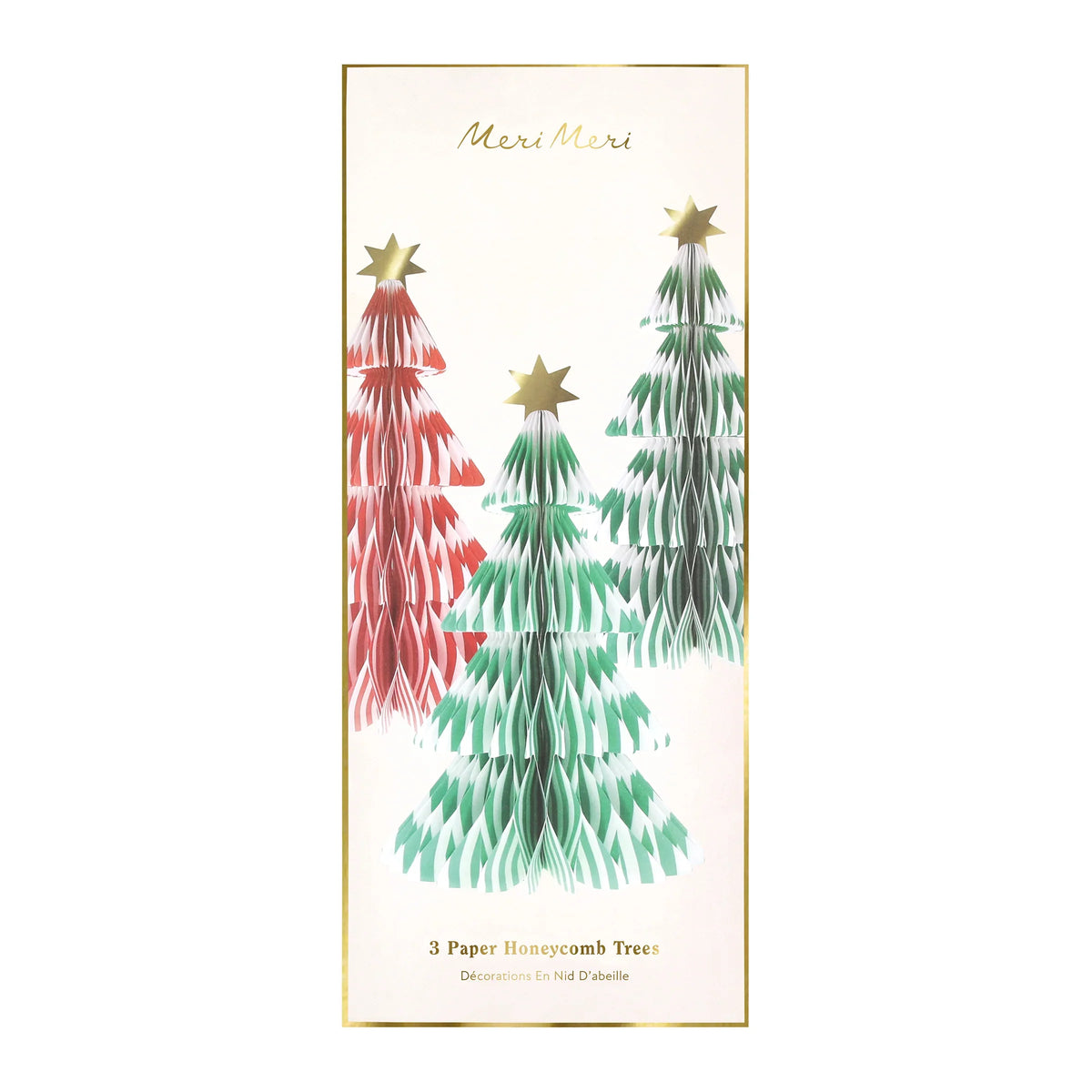 Meri Meri juletrær i papir, Stripe Paper Honeycomb Trees, 3 stk.