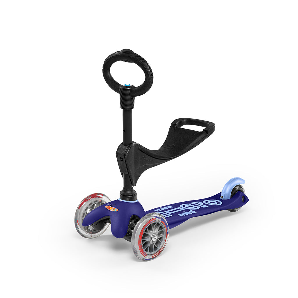 Micro Mini 3i-1 Deluxe løbehjul, blå scooter med sæde for børn