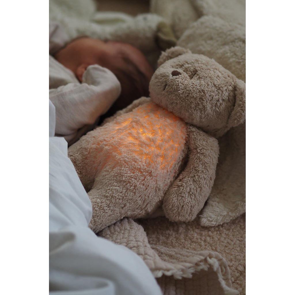 Moonie 2.0, økologisk Humming bjørn med pink noise og lampe - Cappuccino