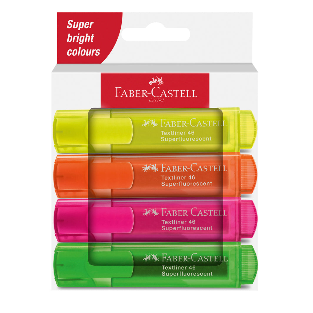 Faber-Castell sæt med 4 overstregningstuscher i neonfarver