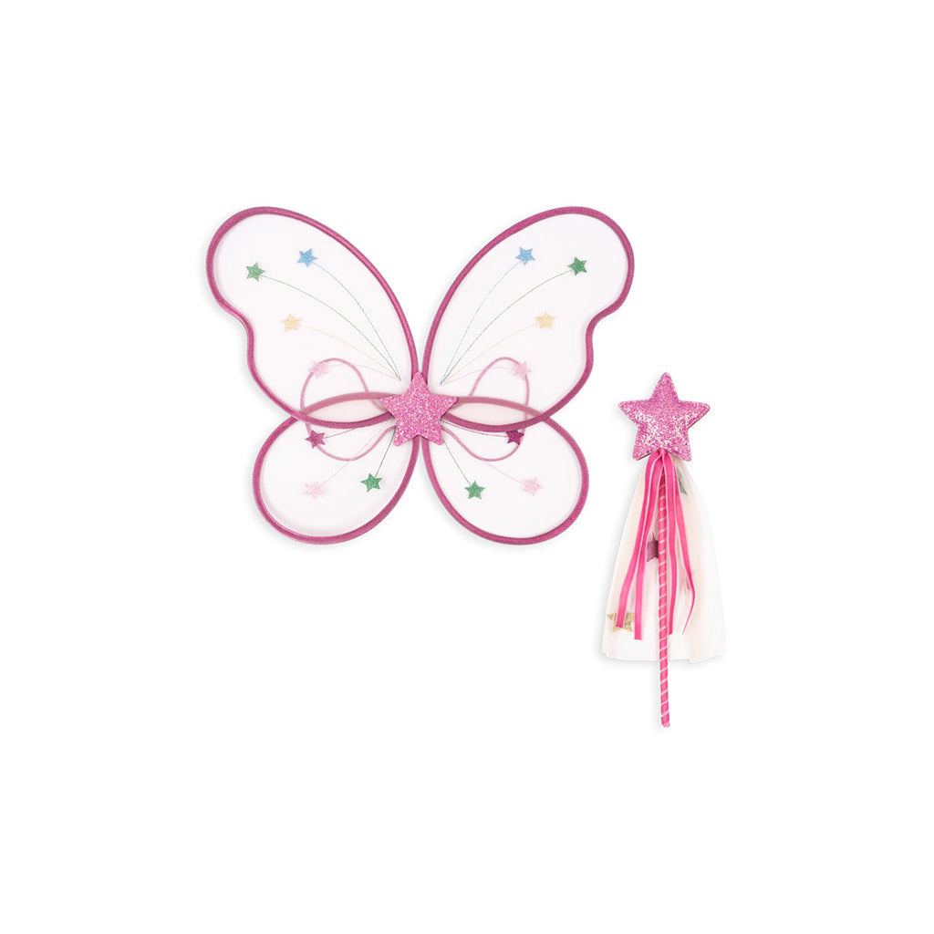 Konges Sløjd Fairy rainbow fe-kostyme, Vinger og tryllestav - Evening sand