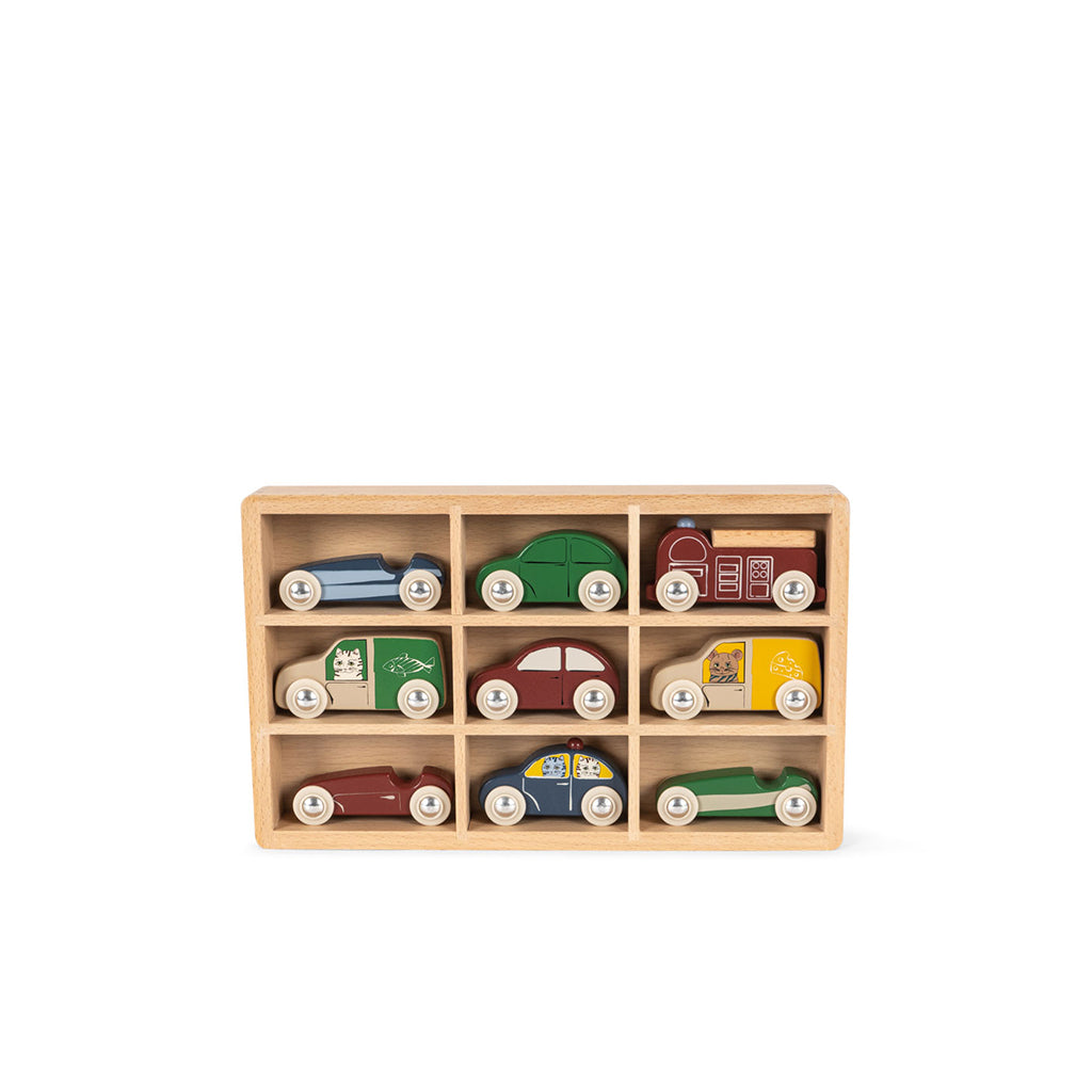 Konges Sløjd 9 Mini leketøysbiler i tre, Multi