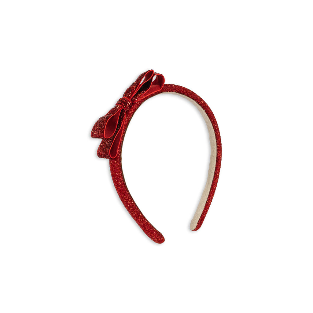 Konges Sløjd hårbøyle med sløyfe, Velvet bow - Rød glitter