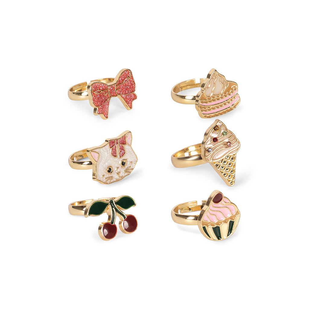 Konges Sløjd Kitty fingerringer, 6 stk - Gold