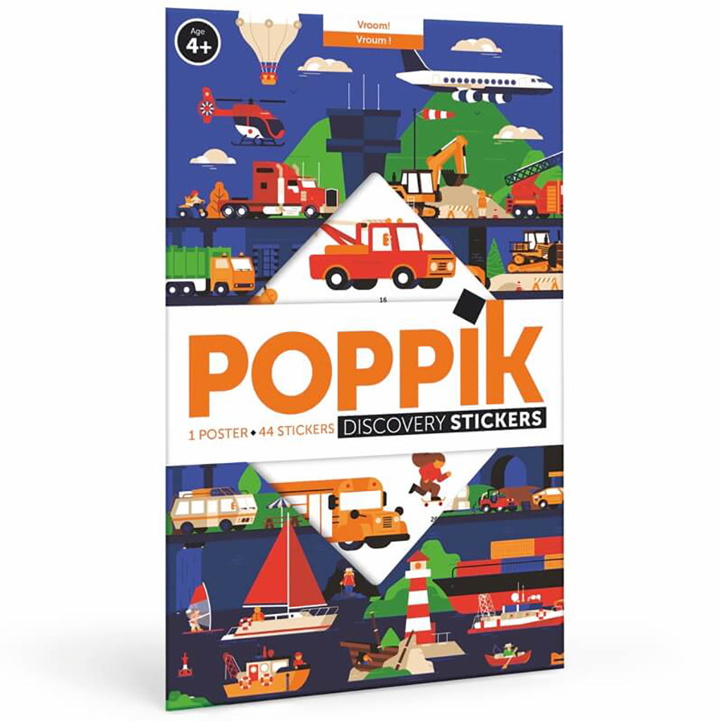 Poppik klistremosaik i papir, Plakat og 44 klistermærker - Køretøjer forsidebillede
