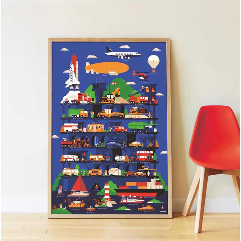 Poppik klistremosaikk i papir, Plakat og 44 klistremerker - Kjøretøy