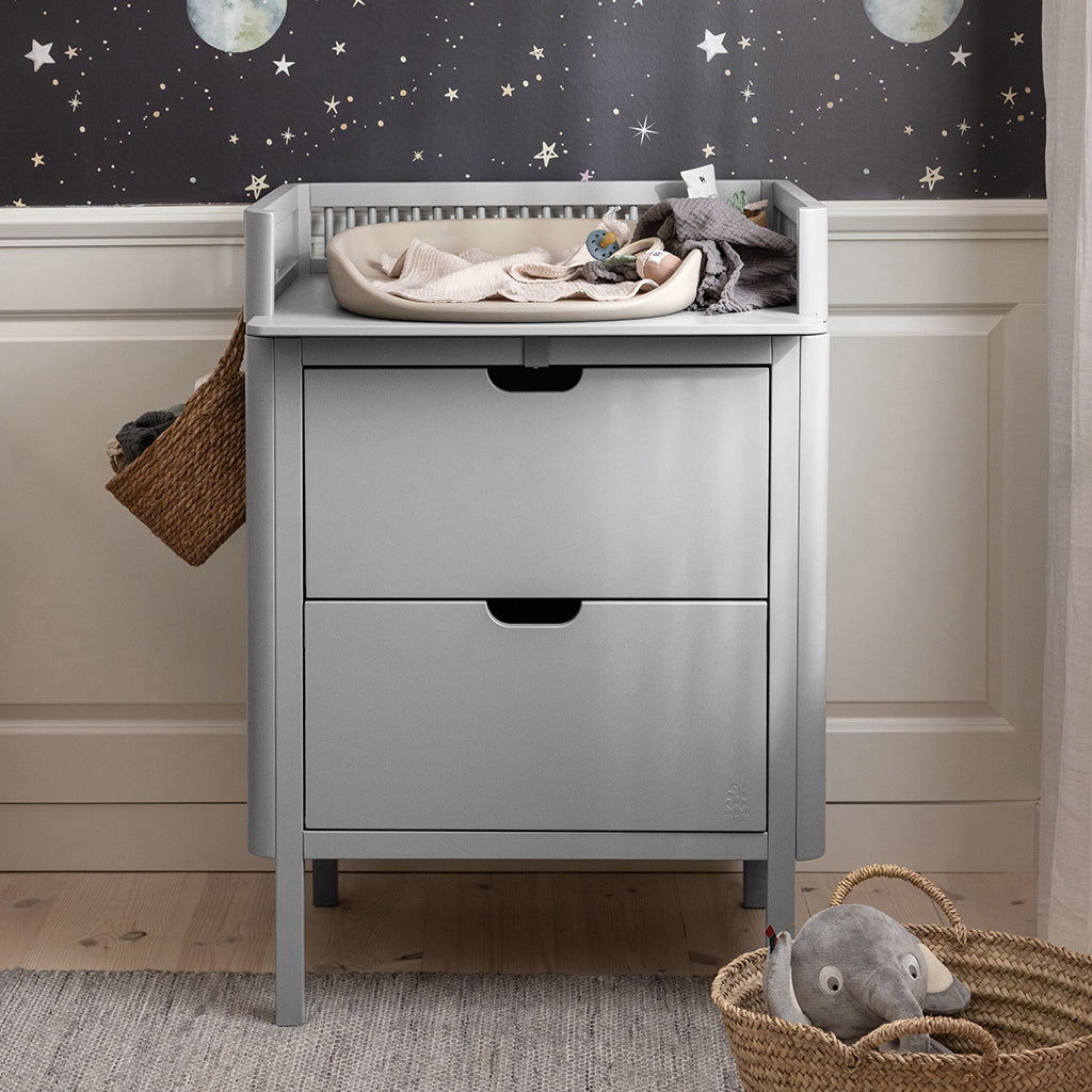 Sebra stellebord i tre, 2-i-1 design m. skuffer - Stone