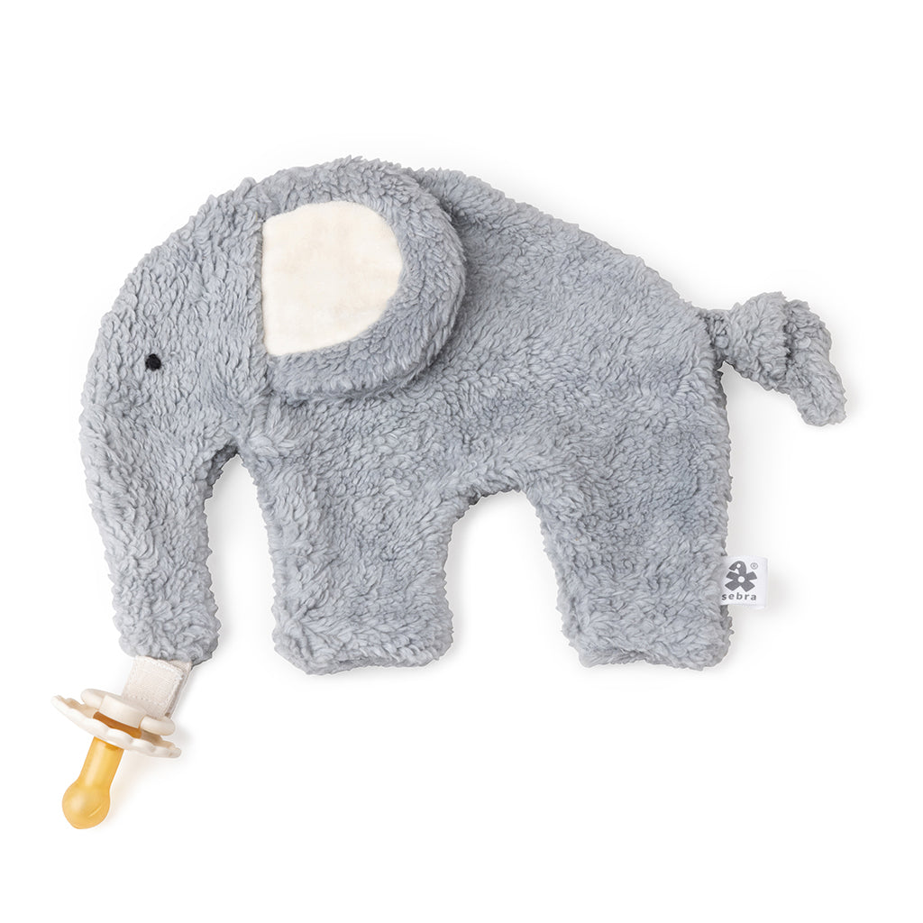 Sebra koseklut og smokkholder – Lyseblå elefant