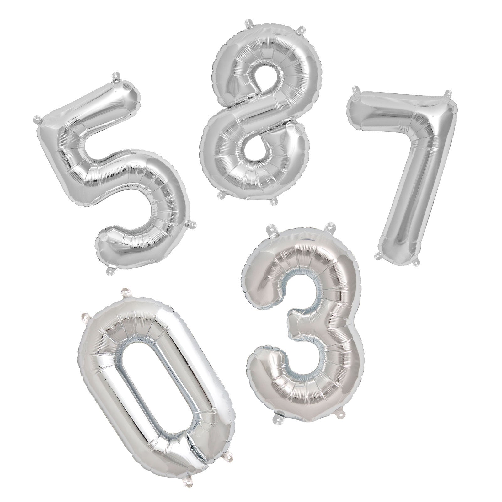 Northstar Balloons, folieballong som tall i sølv - 0-9