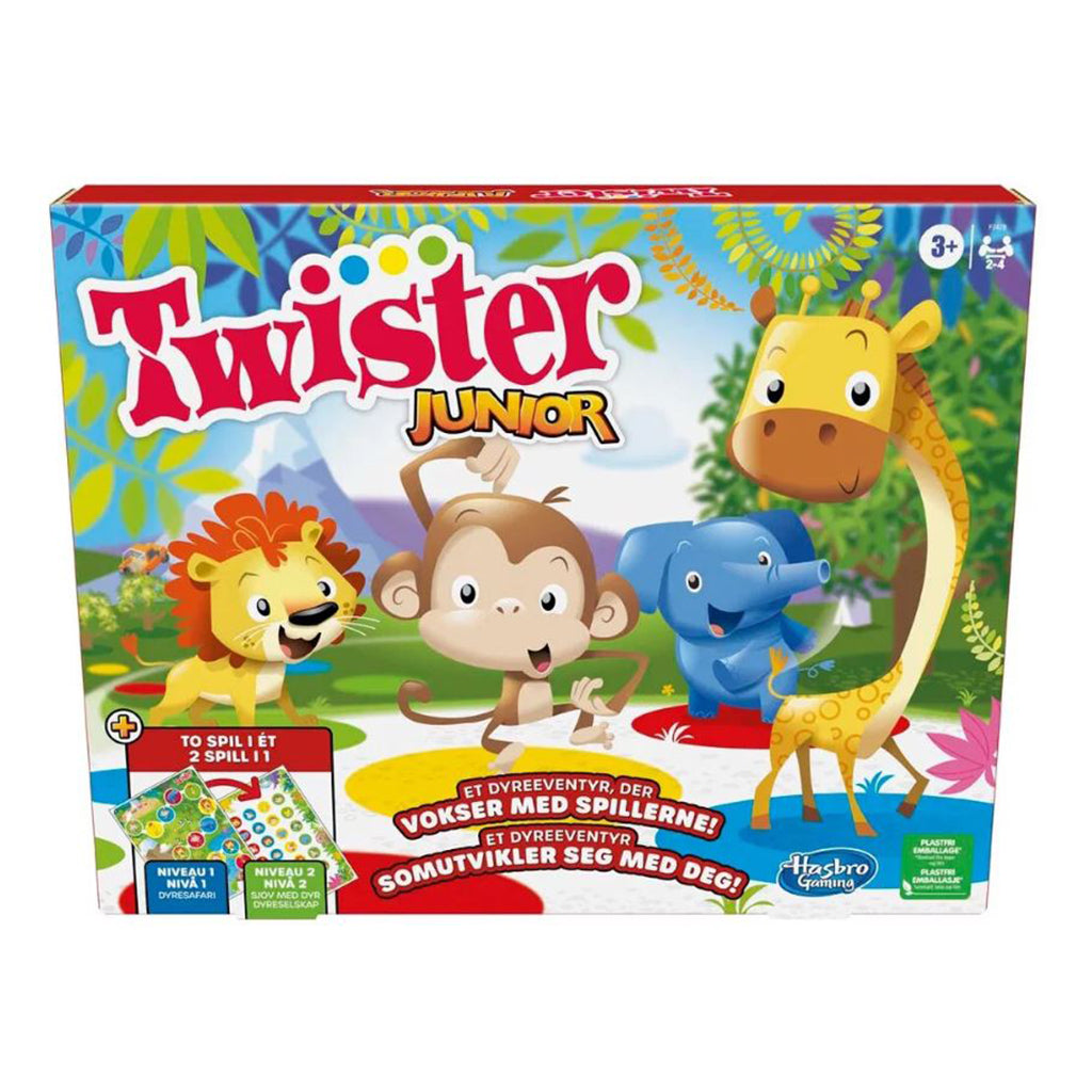 Twister Junior DK/NO spil med dyre-safari tema og drejehjul