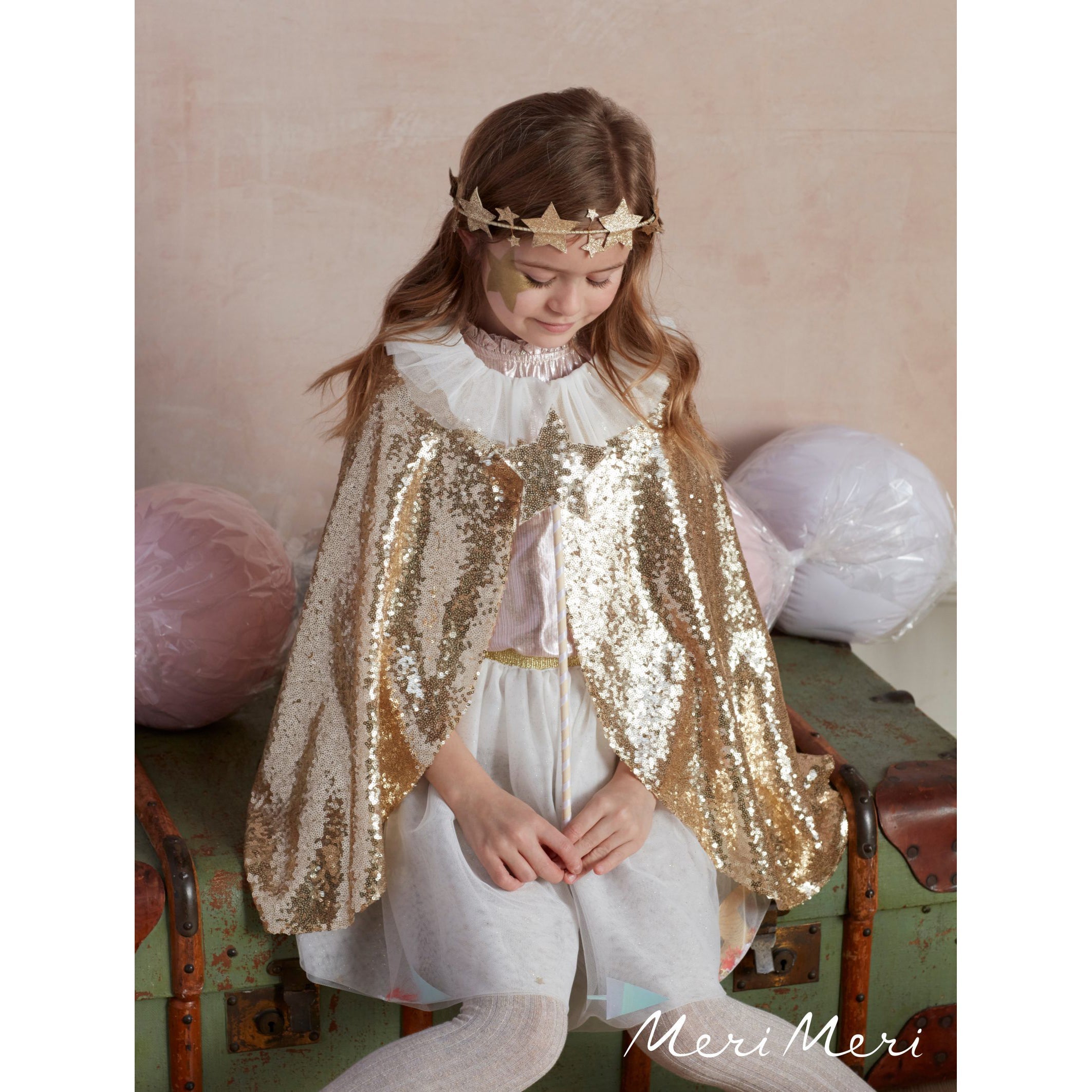 Meri Meri utkledning, Gullfarget kappe, tryllestav og pannebånd - Str. 3-6 år