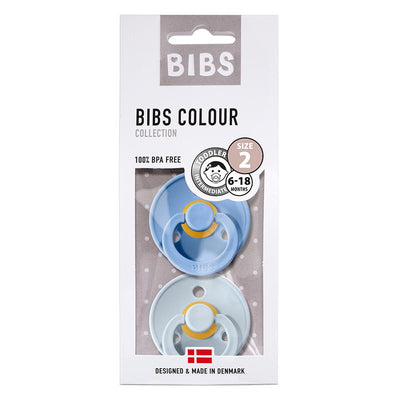 Bibs 2-pk, smokker i naturgummi, str. 2 - sky blue/baby blue