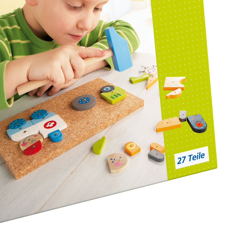 Haba geobrett i kork med brikker, biler