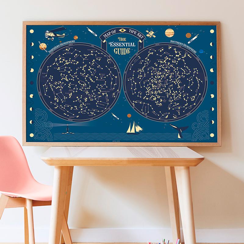 Poppik klistremosaikk i papir, Plakat og 640 klistremerker - Glow in the dark skymap