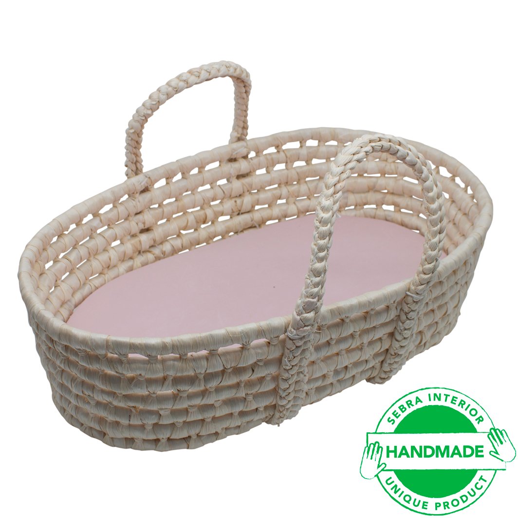Sebra flettet dukkekurv m. madrass - Sunset pink