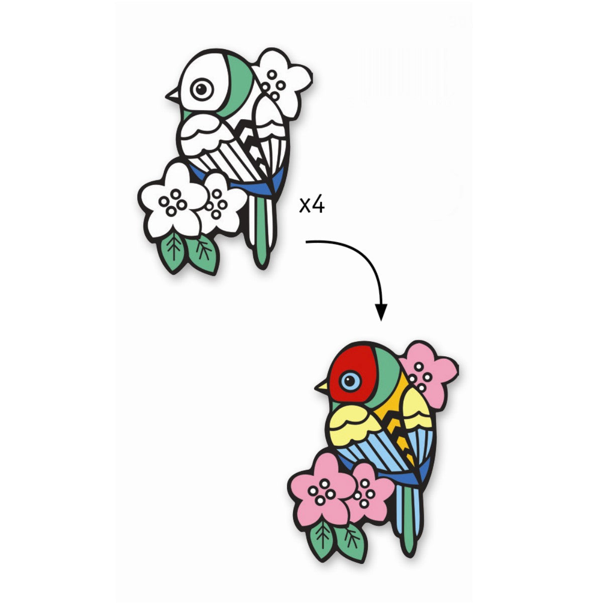 Djeco kreativ eske, velurmaling til de minste - Fugler