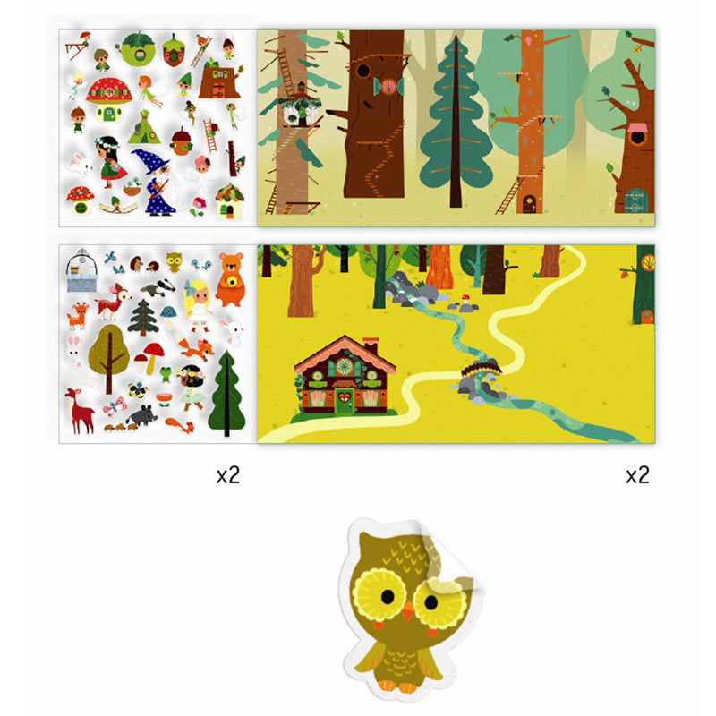 Djeco gjenbrukelige stickers, Magiske skov