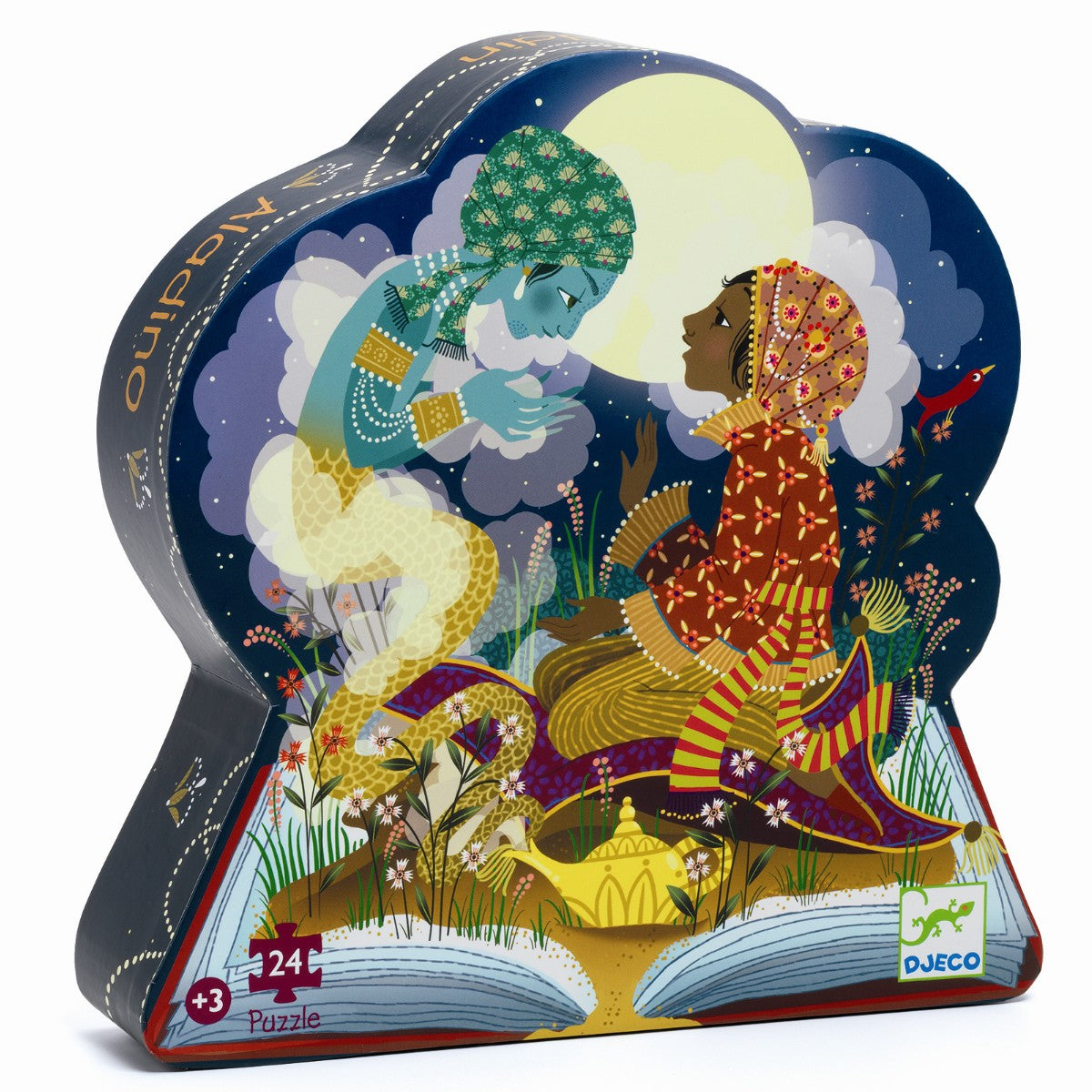 Djeco silhuetpuslespil Aladdin 24 brikker i en detailvisning.