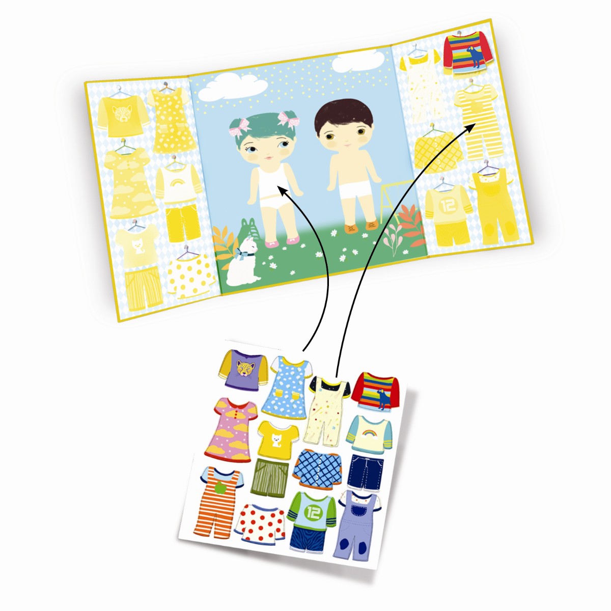 Djeco klistremerkebok, Klær