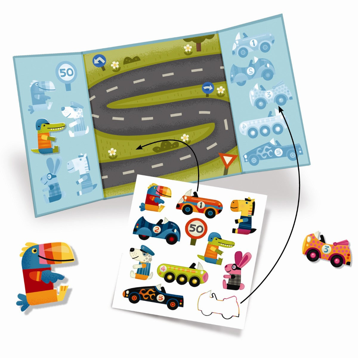 Djeco gjenbrukbare stickers, Biler