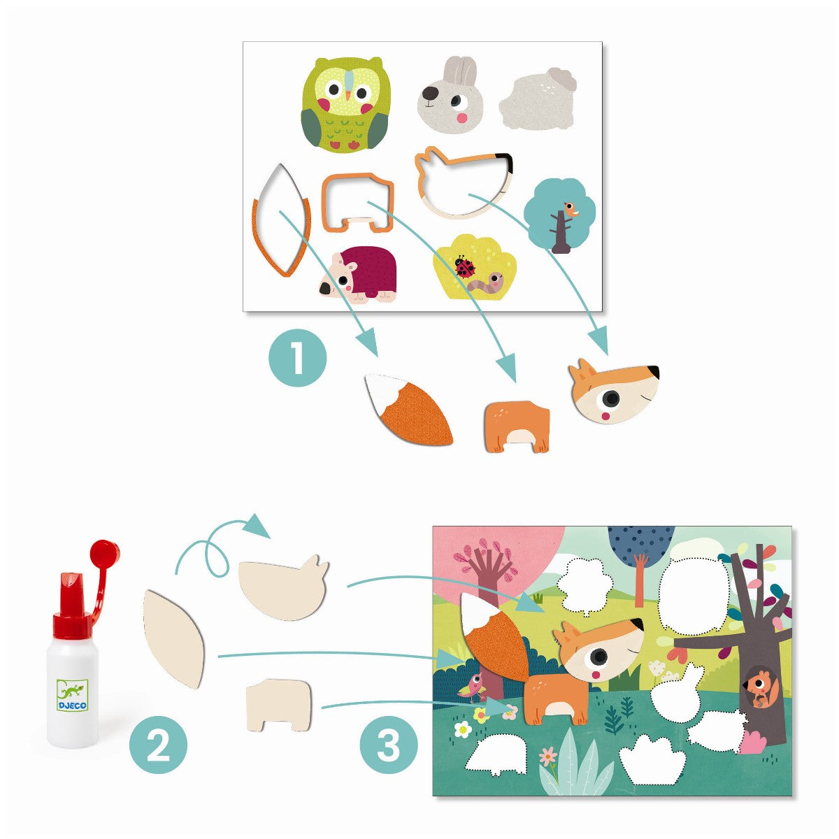 Djeco aktivitetssett - kreativ collage, dyr