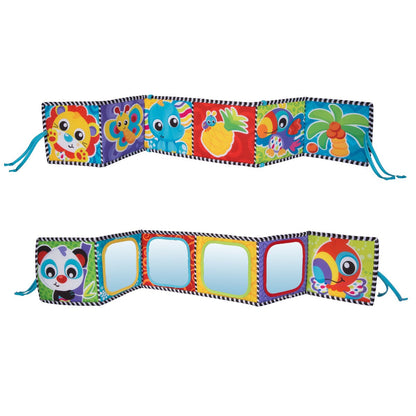 Playgro aktivitetsleketøy, Tummy Time vendbart stoffbok med speil
