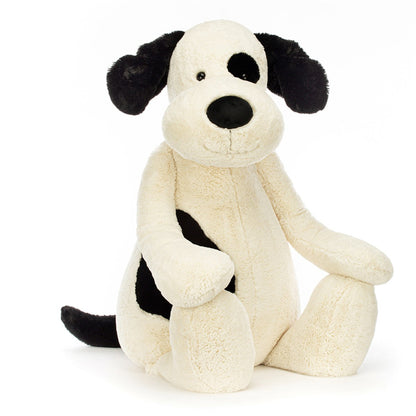 Jellycat bamse, Bashful hund, krem/svart, virkelig stor hund - 108 cm.