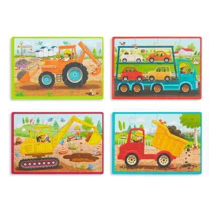 B Toys Puslespill, 4-i-1 - Arbeidskjøretøyer
