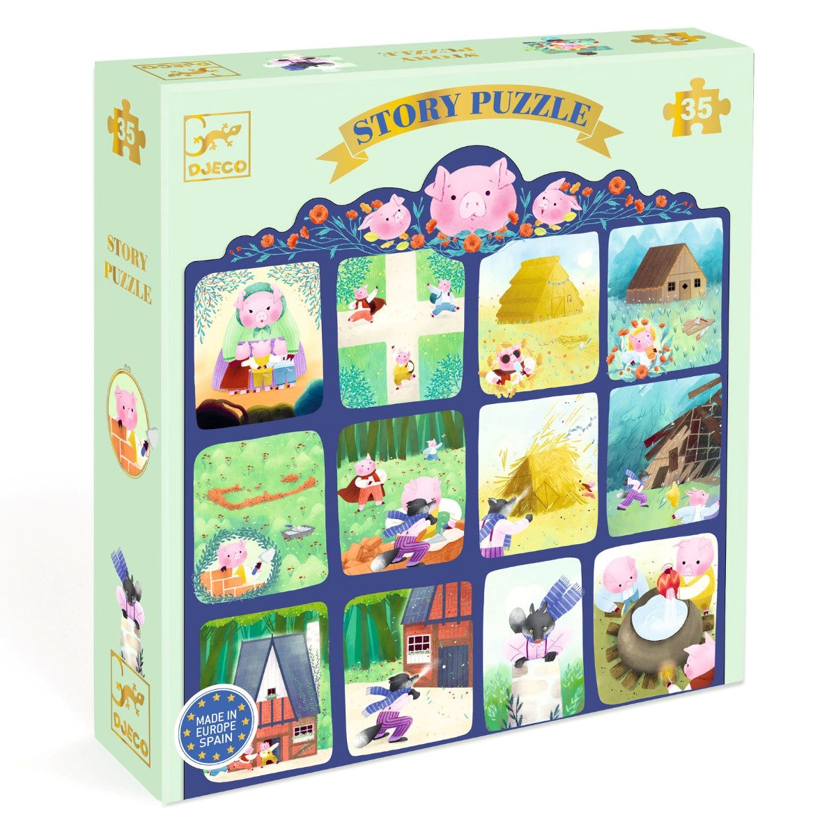 Djeco puslespill, Story puzzle, De tre små grisene - 35 brikker