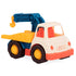 En Wonder Wheels kranbil i creme, blå og orange set fra siden.