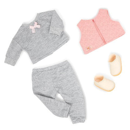 Our Generation dukketøj jogging sæt pink vest og grå bukser