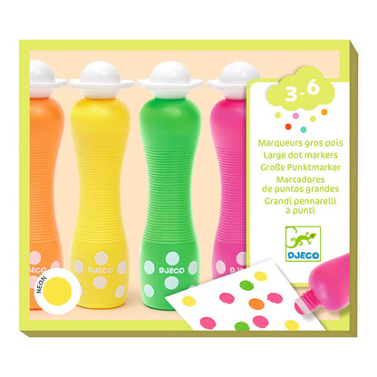 Djeco skum duppetuscher, 4 stk, neonfarver. Orange, gul, grøn, pink.