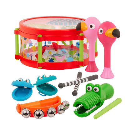 Battat Trommesett med 4 ekstra musikkinstrumenter - Fra 18 mnd.