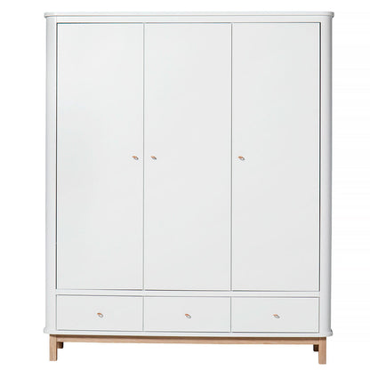 Oliver Furniture Wood klesskap med 3 dører, hvit/eik - høyde 204 cm