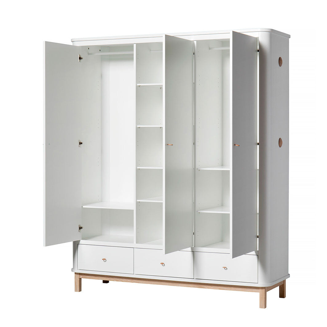 Oliver Furniture Wood klesskap med 3 dører, hvit/eik - høyde 204 cm
