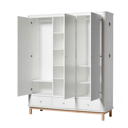Oliver Furniture Wood klesskap med 3 dører, hvit/eik - høyde 204 cm