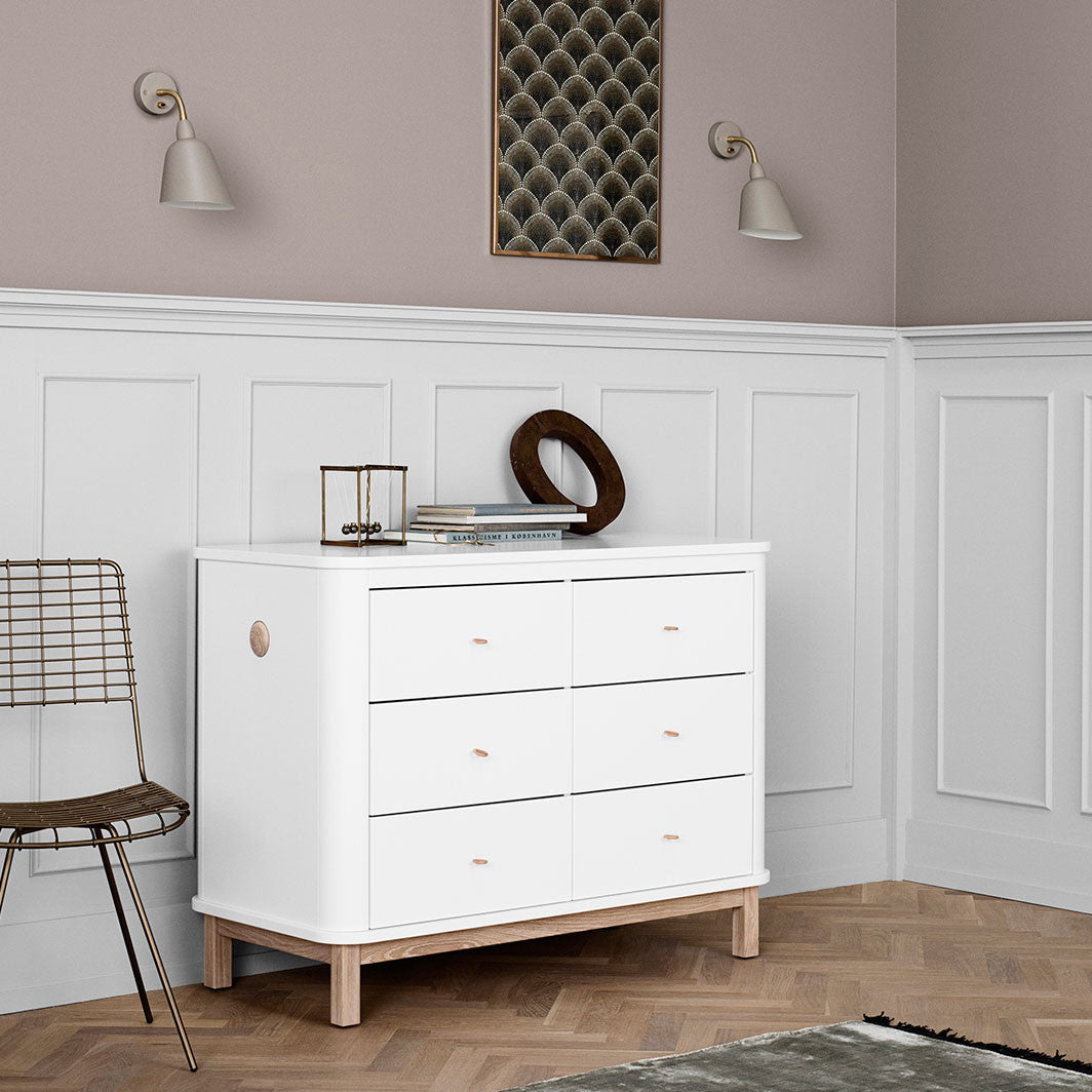 Oliver Furniture Wood kommode, m. seks skuffer - hvit/eik