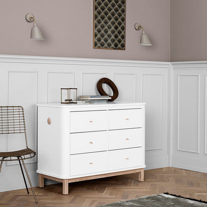 Oliver Furniture Wood kommode, m. seks skuffer - hvit/eik
