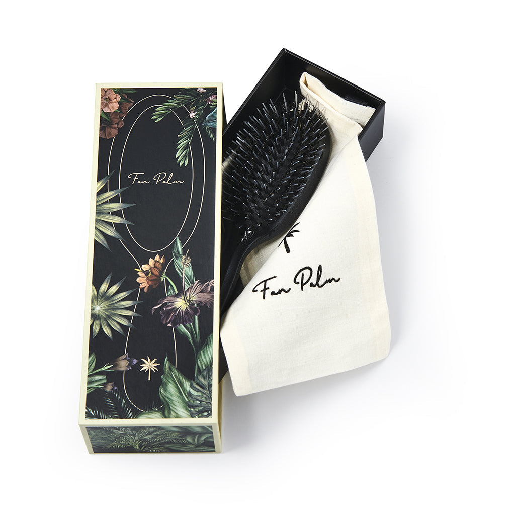 Fan Palm hårbørste, Stardust, Small - Svart glitter