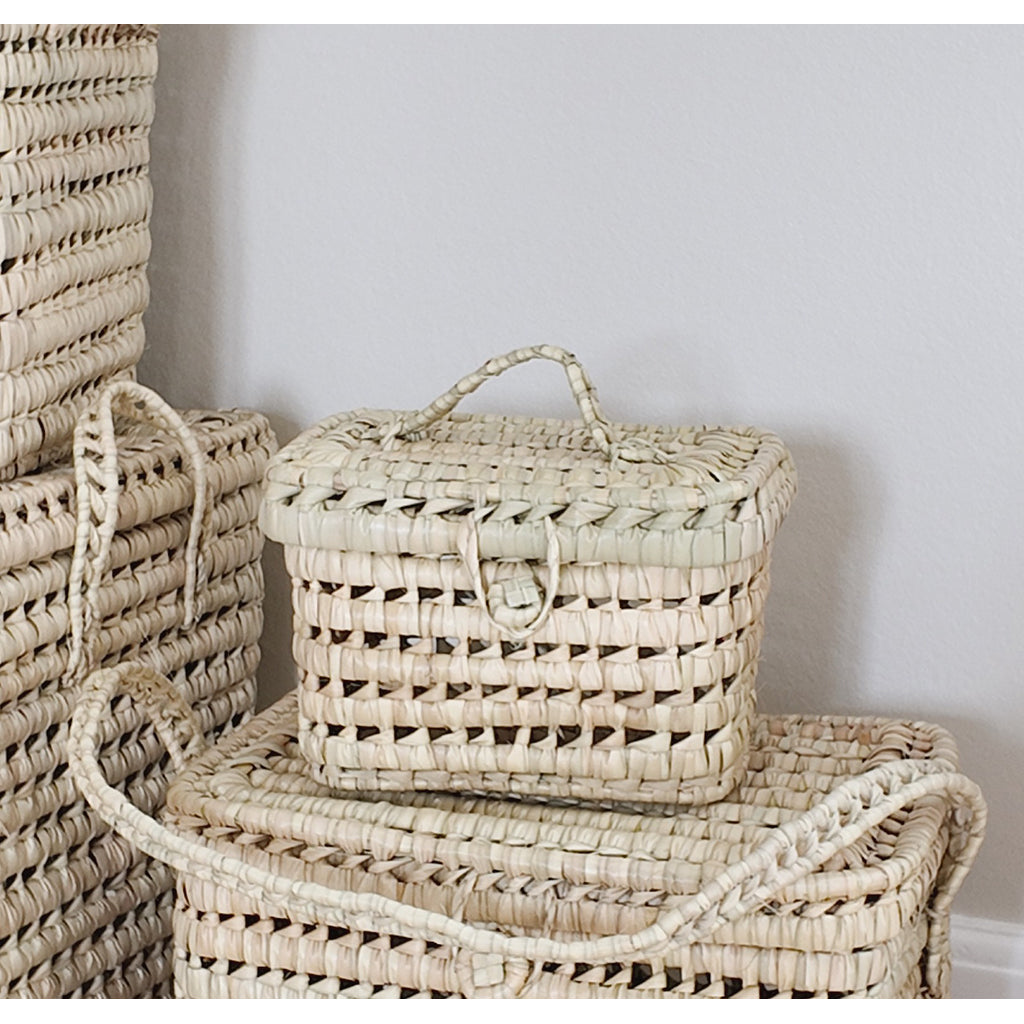 Lubilu Mini picnic kurv i palmeblader, 16 x 25 x 13 cm
