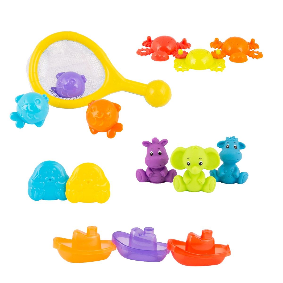 Playgro Badeleker, Gaveeske med fiskenett og figurer - 16 deler