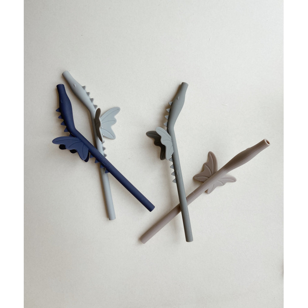 Konges Sløjd Dragon sugerør i silikon, 4 stk. - Forest mix