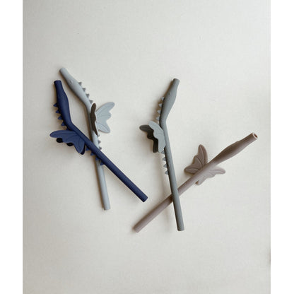 Konges Sløjd Dragon sugerør i silikon, 4 stk. - Forest mix