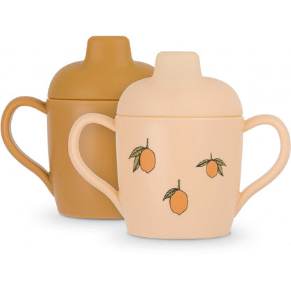 Konges Sløjd drikkekopp m. tut i silikon, 2-pk Sippy - Lemon
