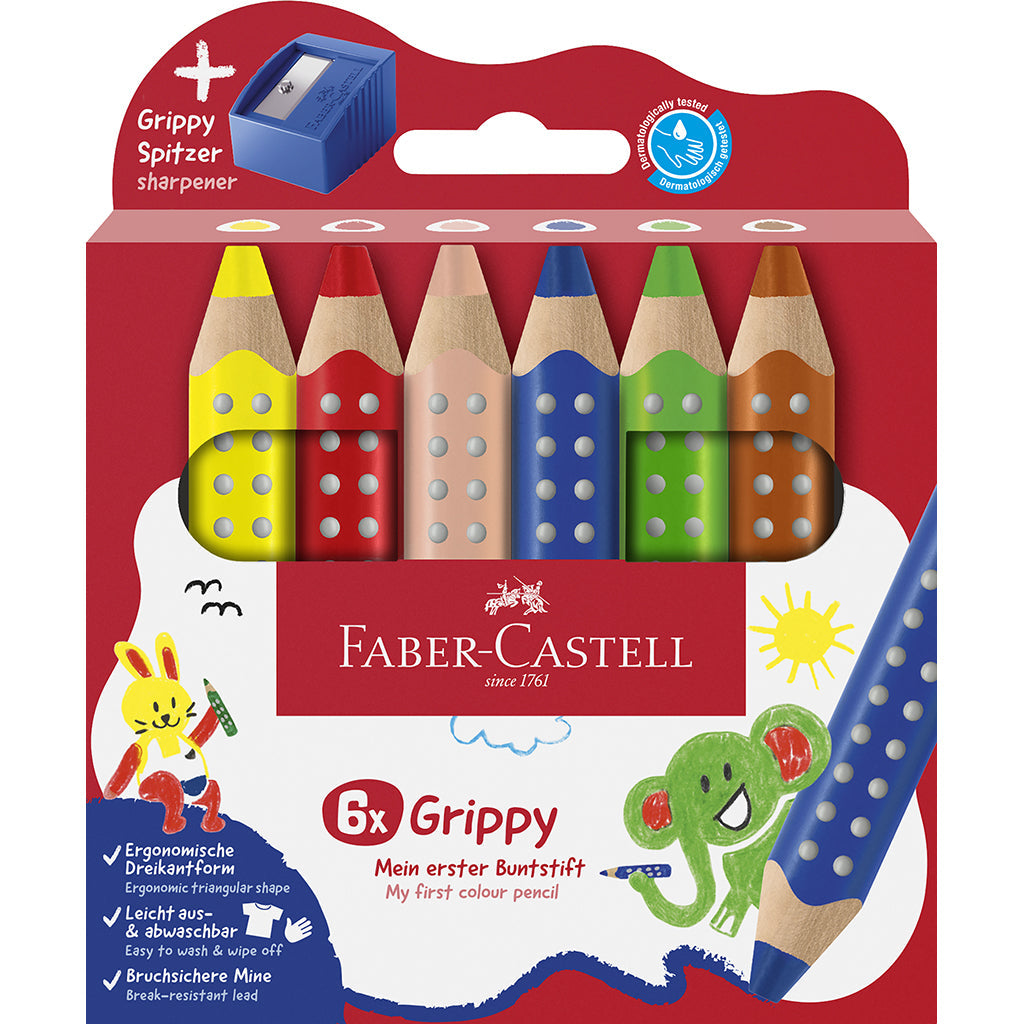 Faber-Castell, Grippy Jumbo fargeblyanter 6 stk + 1 blyantspisser